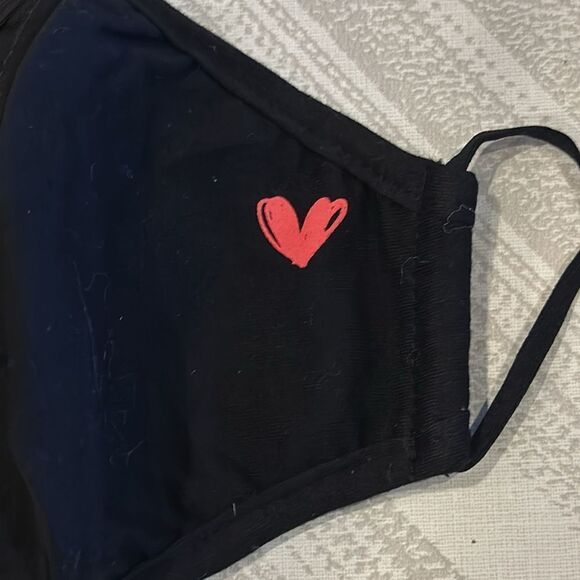 (9) Black with Red Heart Thick Masks Plus Extra Protection Layer - Picture 2 of 4